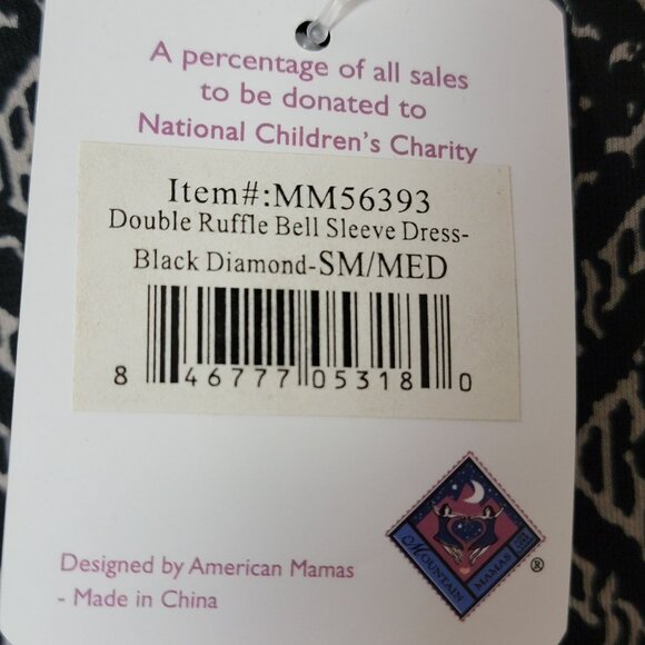 Mountain Mama Dress Knee Length Sz S/M Ruffle Bell Sleeves Black Diamond NWT USA - Picture 5 of 12